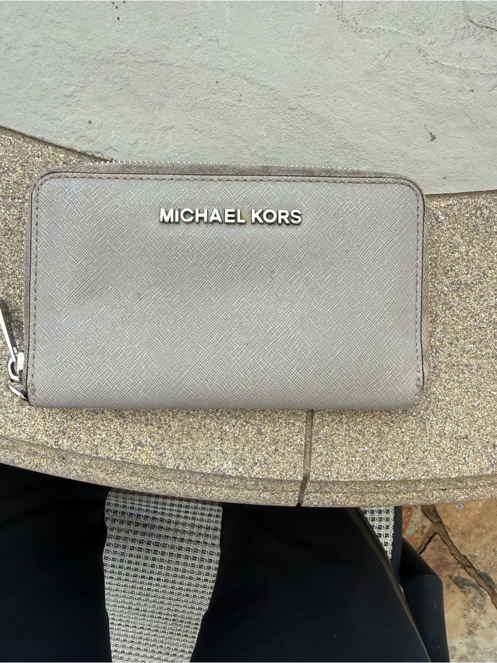 Michael Kors Taupe Saffiano Zip Wallet